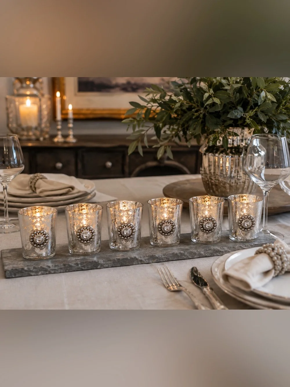 Silver Mercury Glass Tealight Holder Set - Decorative Home Accents